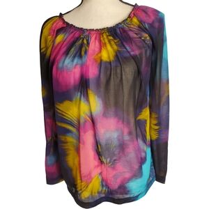 Worthington Pink and Blue Relaxed Ruched Blouse